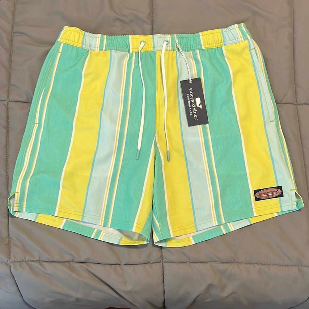Men’s Vineyard Vines Performance Green and Yellow Swim Shorts